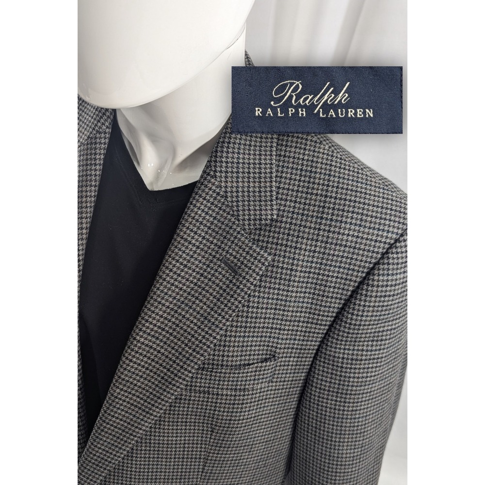 Ralph Lauren Blazer Suit Sports Jacket 100% Wool Gray Subtle Houndstooth 42S 44"